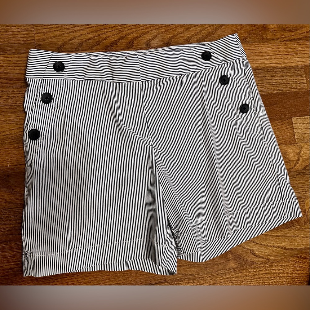 LOFT Blue and White Striped High Waist Shorts riviera short